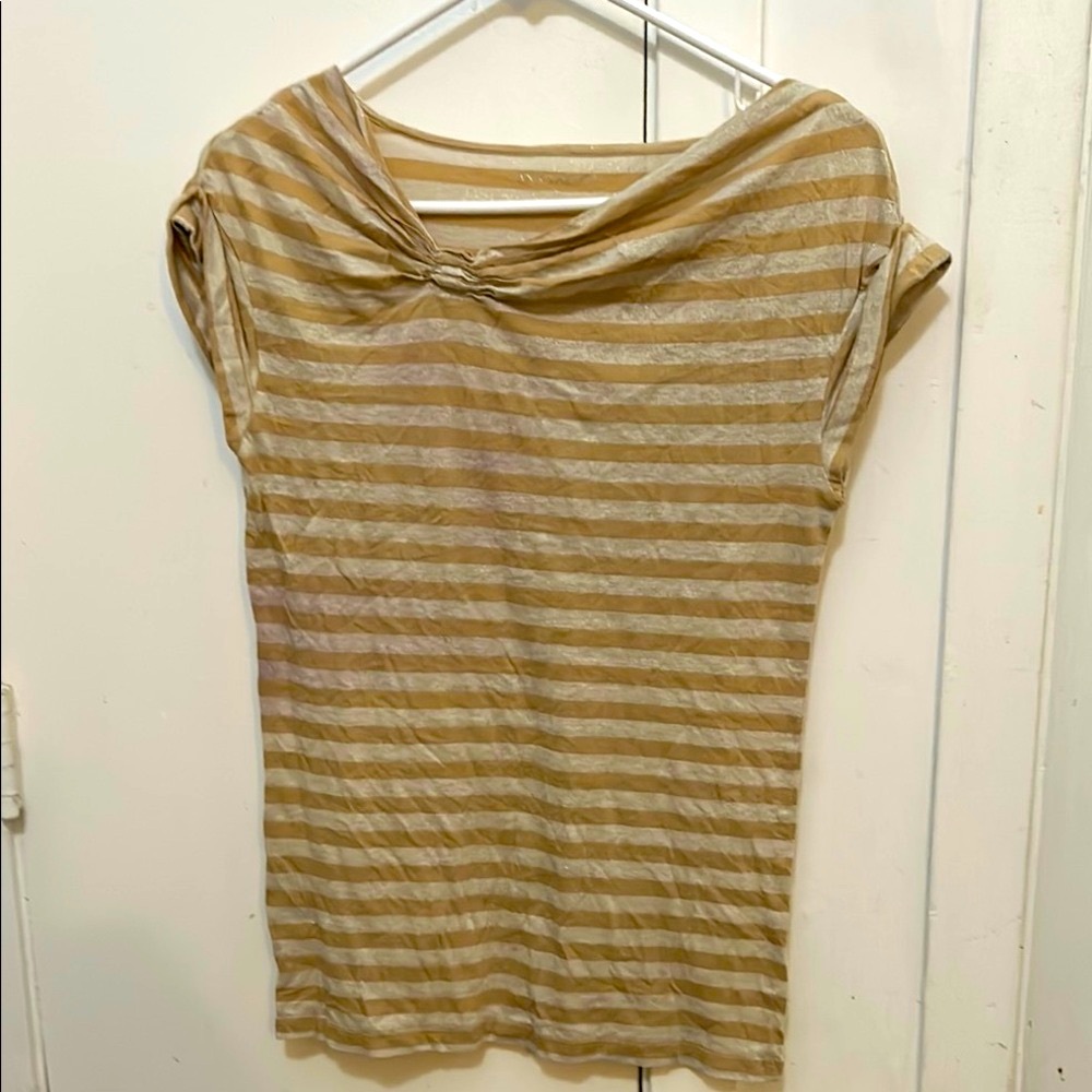 Ann Taylor Tan and Brown Asymmetrical Cap Sleeve Blouse gold